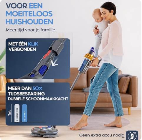 Heldenwerk Elektrische vloerwisser geschikt voor Dyson V7 V8 V10 V11 V15 Steelstofzuiger - Mop dweil opzetstuk