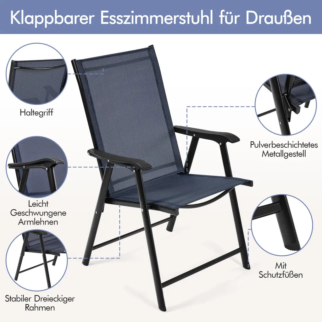 Yaheetech Tuinstoelen Set van 2 Opvouwbaar 54 x 57 x 93,5 cm - Blauw - Klapstoelen met Armleuningen en Hoge Rugleuning