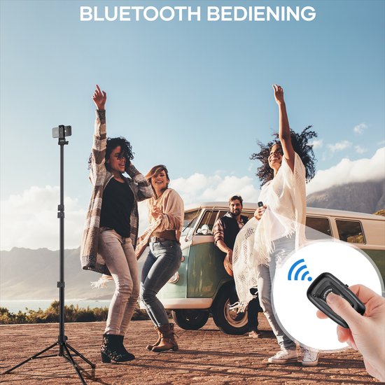 Studio ME Telefoon Statief - 170 cm - Tripod Smartphone - Zwart - Camera Statief - Telefoonhouder - Incl. Bluetooth Afstandsbediening - Tripod Iphone - Statief Telefoon