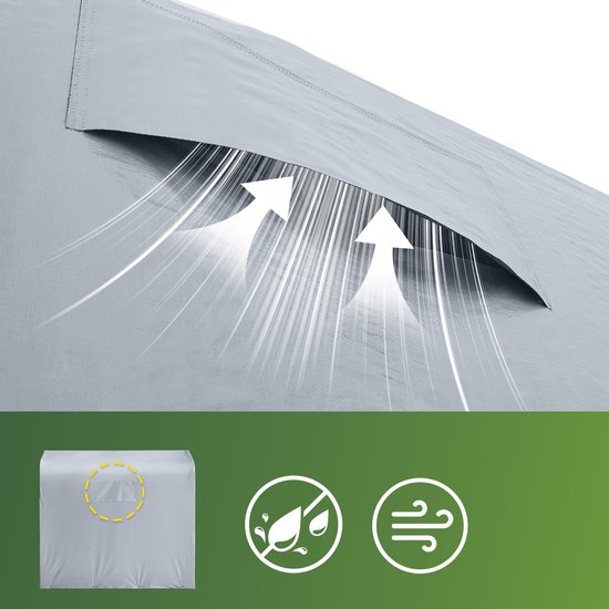 SoBuy Weerbestendig dekzeil voor fietsgarage/gereedschapsschuur, uv-bescherming, regenbescherming, outdoorzeil voor tuin, terras, zilver, 120 x 176 x 163 cm, SDA11-SIL