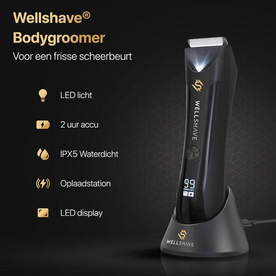 Wellshave Bodygroomer –  Keramische Bladen – 90 min batterijduur – Zwart