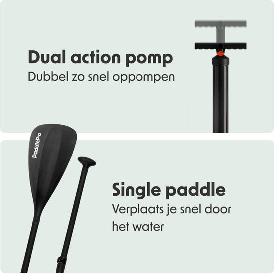 LifeGoods SUP Board Tandem - 2 Personen - 220 KG Draagkracht - 381 x 86 cm - Opblaasbaar - Compleet Sup pakket - Wit/Zwart