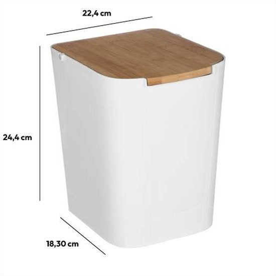 5Five prullenbak/vuilnisbak - 5 liter - bamboe - wit/lichtbruin - 24 x 19 cm - badkamer afvalbak