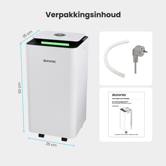 Auronic Luchtontvochtiger en Luchtreiniger - Pro Series - 10L per dag - Was-droog functie - Slaapkamer, Badkamer en Woonkamer - Wit