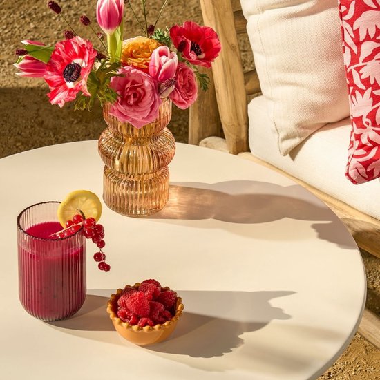 Mica Decorations Seatle Bijzettafel Rond voor Buiten - Koffietafel - Salontafel Buiten - Ook als Plantentafeltje of Plantenstandaard - Metaal - 38 x 61 cm - Creme