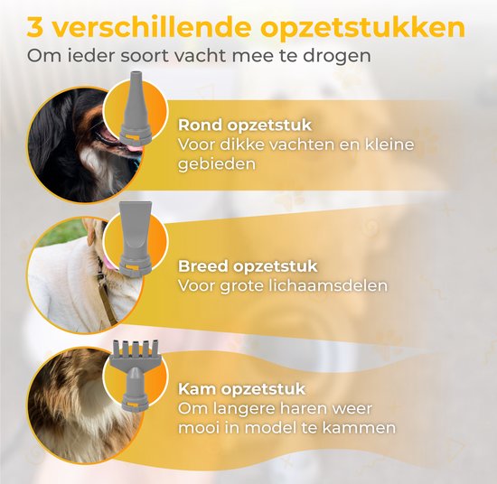 Nuvance - Hondenfohn - Waterblazer Hond - 2100W - met 3 Opzetstukken - Honden Droger - Waterblazer voor Honden - Verstelbaar Vermogen - Honden Fohn - Wit