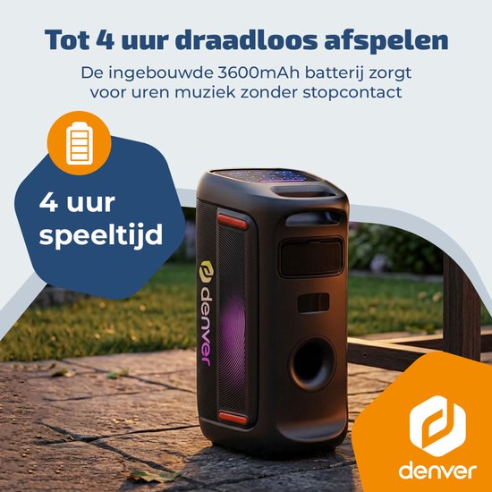 Denver Bluetooth Speaker Party box - Discolichten - Partybox - Incl Microfoon - Luidspreker - BPS370