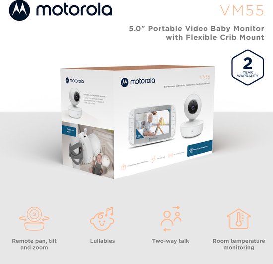 Motorola Nursery Babyfoon met Camera - Baby Monitor VM 55 - Baby Camera met Kleuren Display, Tweeweg Communicatie en Infrarood Nachtvisie - 300M Bereik - Inzoomen, Kantelen en Draaien