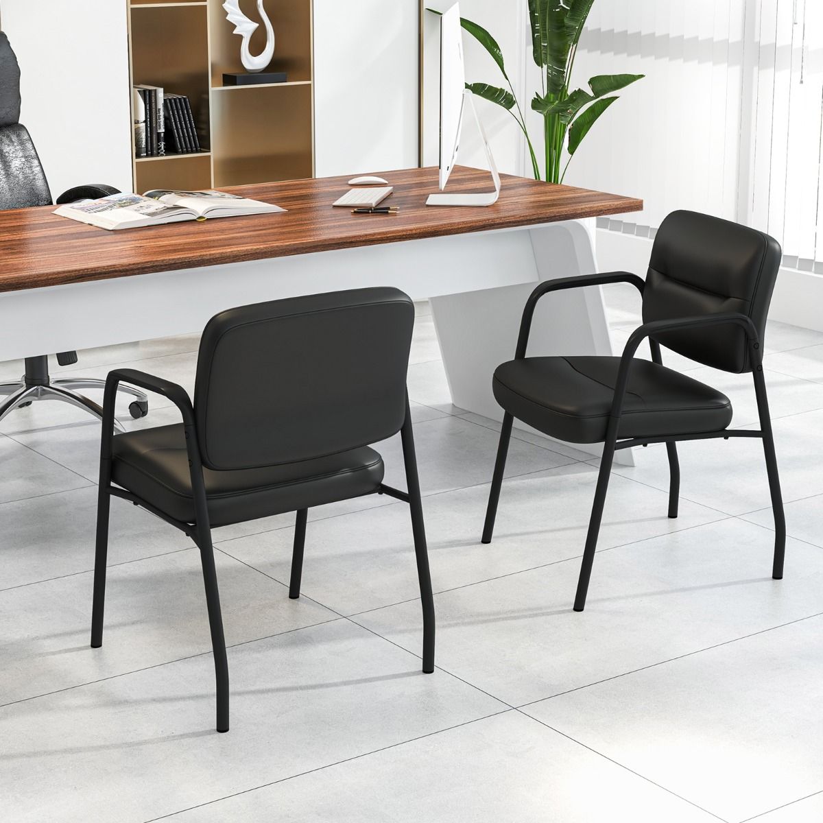 Coast 2-Delige Wachtkamerstoelen Set 58x55x81 cm Zwart – Gestoffeerde Ontvangststoelen Zonder Wielen