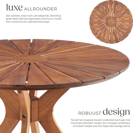 tectake® Ronde Houten Tuintafel - Ø70 x 62 cm - Acaciahout - Weerbestendig - Buitentafel - Bistrotafel - Bijzettafel - Tafeltje voor Balkon en Terras - Ook voor Binnen