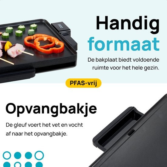 MOA Tafelgrill - Grillplaat - Bakplaat - Teppanyaki - Elektrisch - 56 x 30 cm  - Regelbare Thermostaat - Anti-aanbaklaag - TG203B - Zwart