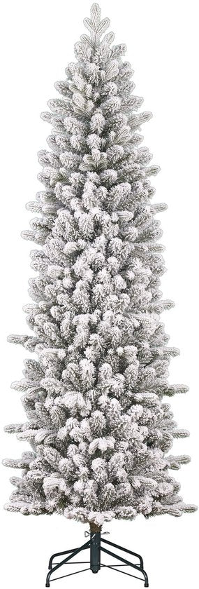 Black Box Trees Harma Slim Kerstboom met Sneeuw en Scharnierconstructie voor Snelle Montage - Kunstboom voor Kleine Ruimtes - Kerstversiering voor Binnenshuis - H185 x Ø63 cm - Groen Frosted