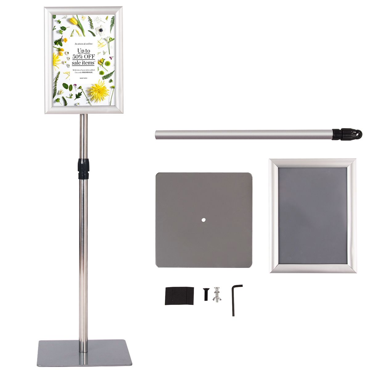 coast informatiestandaard A4 - verstelbaar 73,5-118 cm - zilver - set van 2 met poster frame