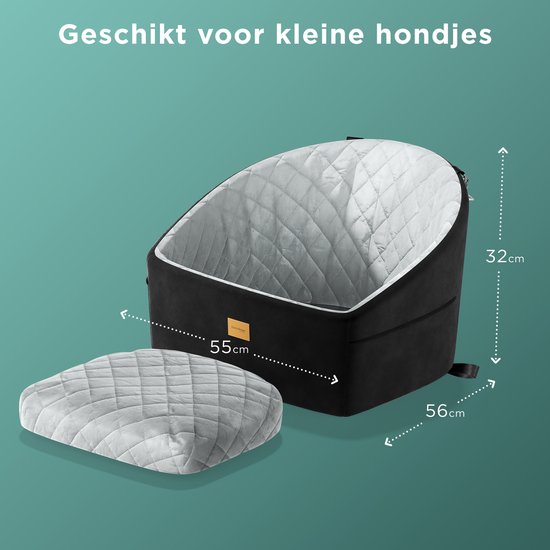 CozySense® Honden Autostoel - Hondenmand Auto voor Kleine Hond - Voorbank & Achterbank - Met Veiligheidsriem, Opbergvak & Wasbare Hoes - Zwart/Grijs