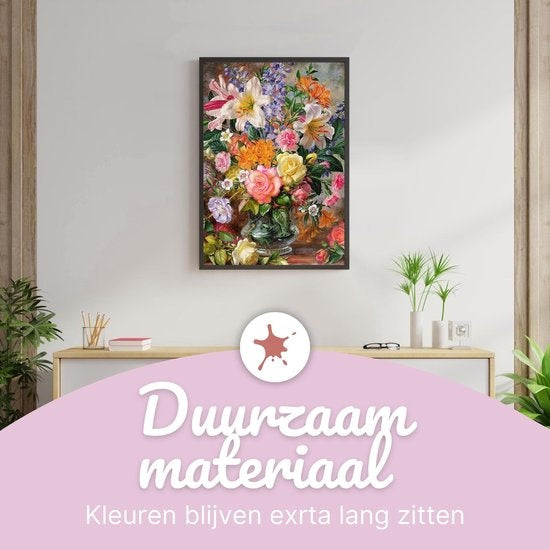 Rubye® Schilderen Op Nummer Volwassenen – Bloemen in Vaas – Inclusief Verf en Penselen – Canvas Schildersdoek – Kleuren op Nummer – 40x50cm