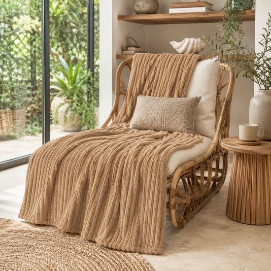 Ceruzo Fleece Deken 150x200 cm – Camel –Zachte Plaid - 280 g/m² - Woondeken