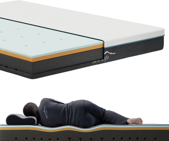 Best Life Matras 90 x 200 cm - Traagschuim & Koudschuim Matras - 18 CM - 3 Lagen