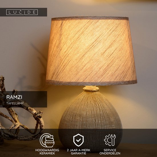 Lucide RAMZI - Tafellamp - Ø 18 cm - 1xE14 - Bruin - Japandi