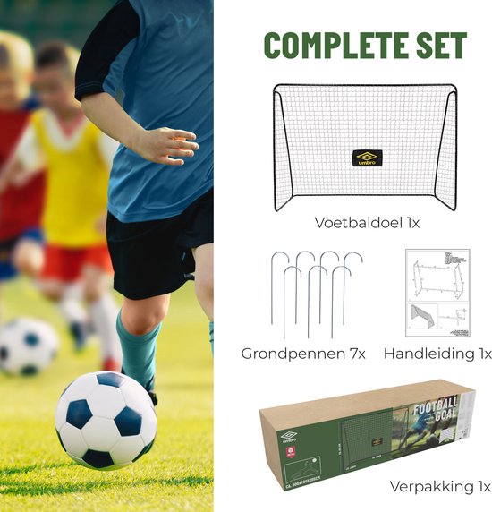Umbro Voetbaldoel - Voetbal Goal 300 x 120 x 205 cm - Voetbalgoal Groot - Buitenspeelgoed voor Kinderen en Volwassenen - Snelle Montage - Voetbal Training Doel - Metaal - Zwart/ Geel