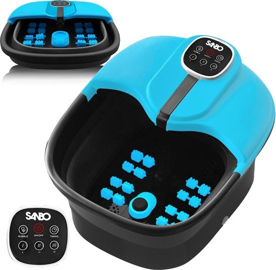Sanbo Voetenbad - Elektrisch Voetbad Met Bubbelfunctie - Verwarmt tot 49°C - Opvouwbaar - Voetmassage Apparaat - Zwart / Blauw
