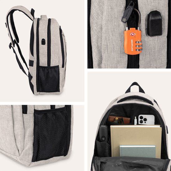 TRVLMORE Rugzak met Levenslange - Rugtas met 15,6 Inch Laptopvak - Schooltas - Spatwaterdicht - Heren en Dames - Jongens en Meisjes - 28L - Champagne
