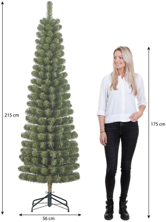 Black Box Trees Charlton Slanke Boom - Kerstboom Pilaarvormig met Scharnierconstructie - Kerstversiering met Natuurlijke PVC Naalden - Kunstboom Slank Model - H215 x Ø56 cm - Groen