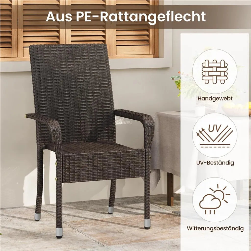 Yaheetech Tuinstoelen Set van 2 – Bruin – Polyrattan – 58 x 62,5 x 94,5 cm – Stapelbaar met Armleuningen