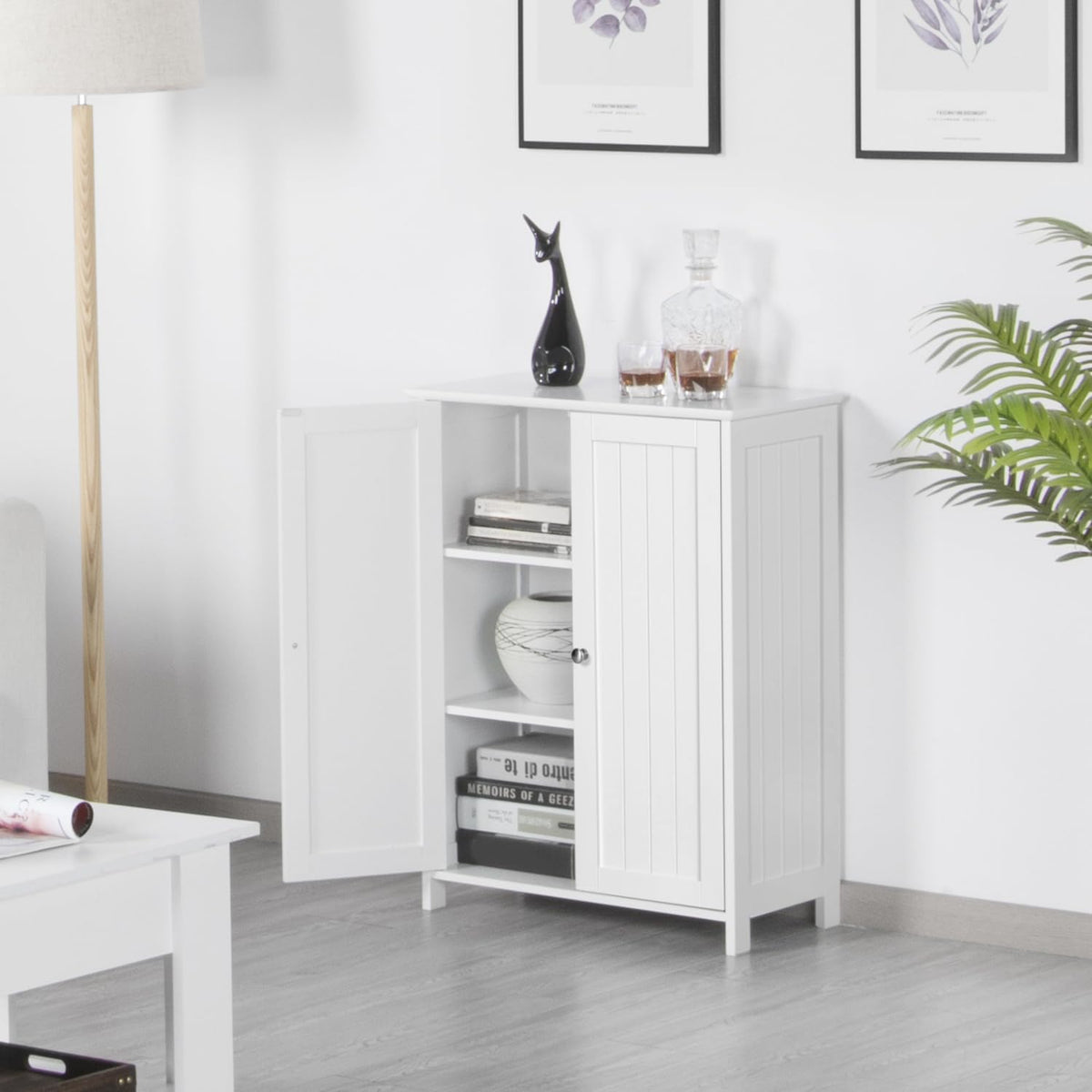 Yaheetech Badkamerkast met 2 deuren en verstelbare planken - 60 x 30 x 80,5 cm - Wit
