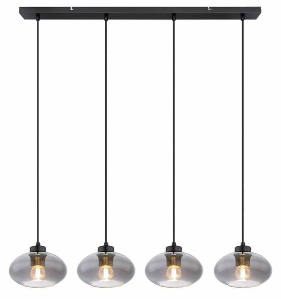 Globo - hanglamp - Shaun - zwart - glas smoke glas - grote eettafellamp - E27 - 15572-4H
