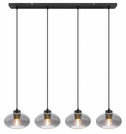 Globo - hanglamp - Shaun - zwart - glas smoke glas - grote eettafellamp - E27 - 15572-4H