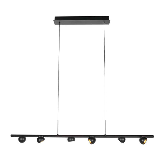 Zwarte hanglamp Marcadore 120cm breed 6 lichts met draaibare reflector kogels, verstelbaar in hoogte, van Steinhauer van kunststof en metaal, modern retro stijl, voor binnen gebruik