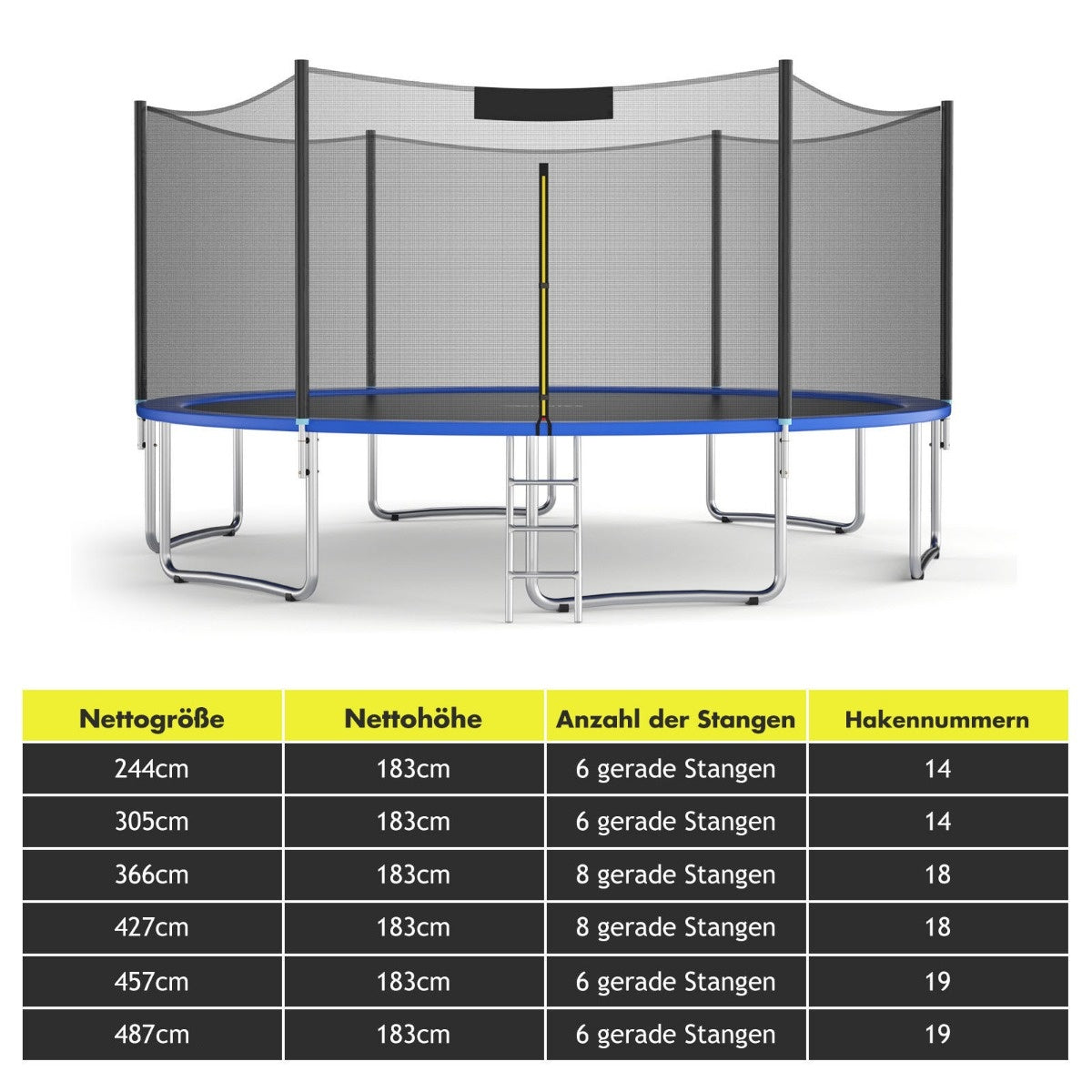 Coast Ø 427 cm trampoline -vangnet voor het vervangen van tuintrampolines aan de buitenkant met ritssluiting