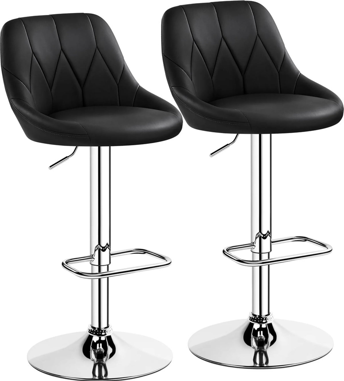 Yaheetech Set van 2 Verstelbare Barstoelen met Rugleuning 86-107,5 cm – Strak Zwart – Kunstleder en Metaal