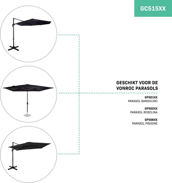VONROC Parasolhoes M – 220x45cm – Voor stokparasols en zweefparasols tot 400cm – Universeel & voor GP501XX, GP502XX, GP506XX