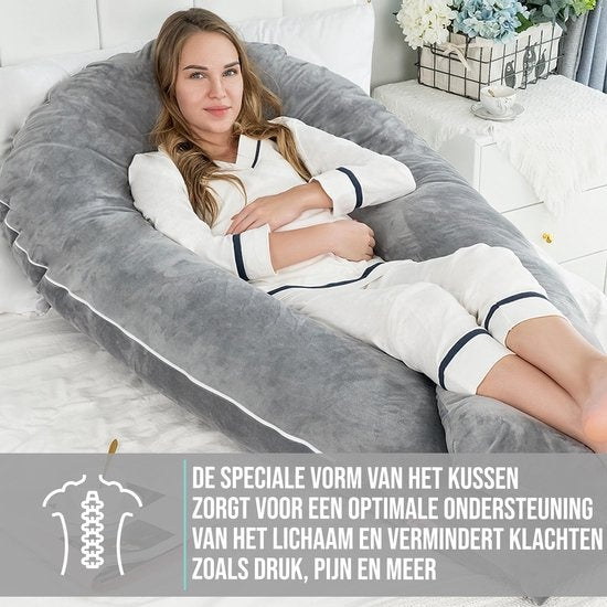 Strex Zwangerschapskussen XXL - 280cm - Afneembare Hoes - Zijslaapkussen / Body Pillow / Lichaamskussen / Voedingskussen