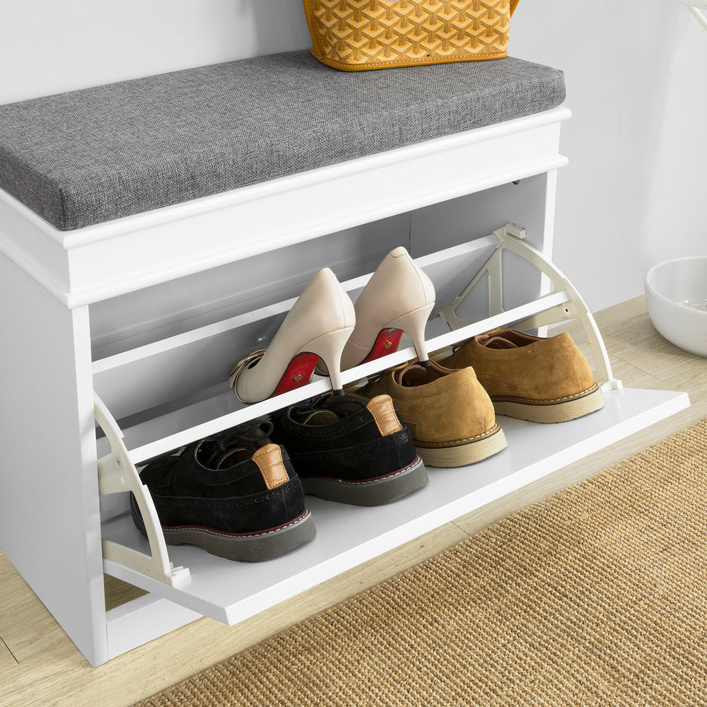 SoBuy FSR82-K-W Schoenbank Schoenenkast Met Gecapitonneerde Zitting En Bekleding Schoenbank