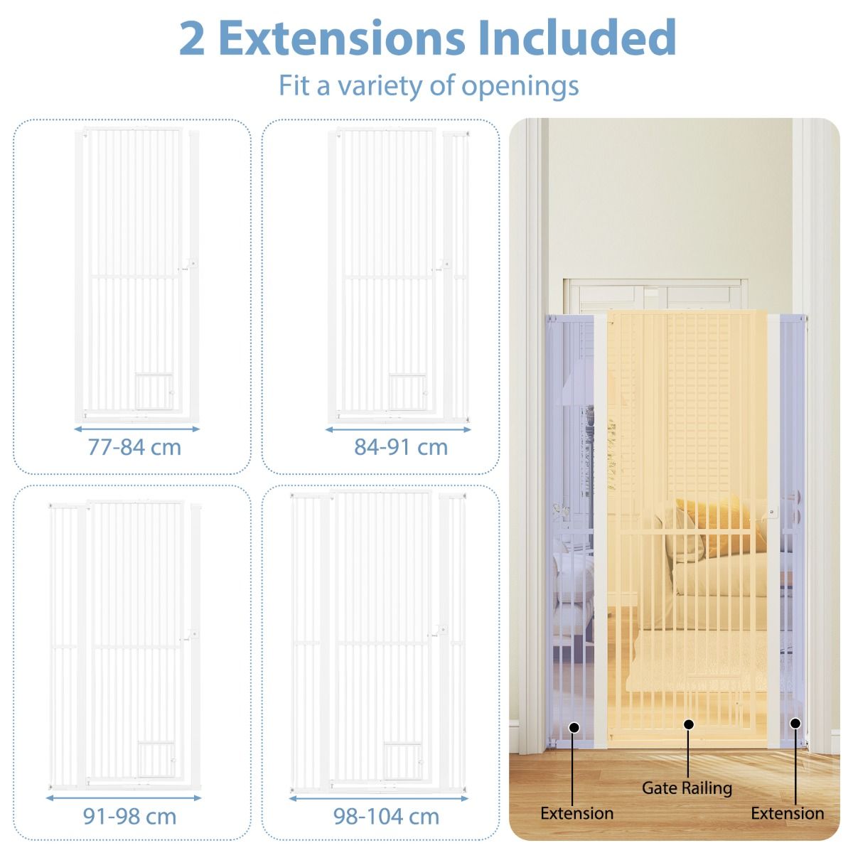 Coast Hoge Dierenbarrière Wit – 77-104 x 171 cm – Met 2 Uitbreidingssets – Zonder Boren