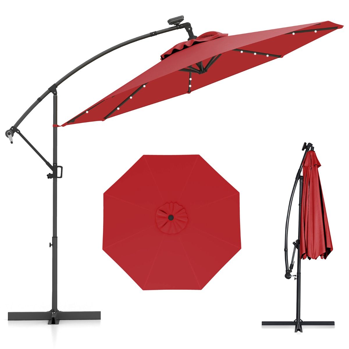 Coast vrijstaande parasol - 32 LED-lampjes - draaibaar en kantelbaar - rood - 300 cm