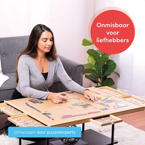 Draaibaar Puzzelbord met Opbergsysteem - 6 lades - 1500 stukjes - Houten - Puzzeltafel - Puzzelplank - Puzzelmap - Puzzelplaat - Incl. Bescherm cover - Puzzel - mat - Koffer - Sorteerbakjes