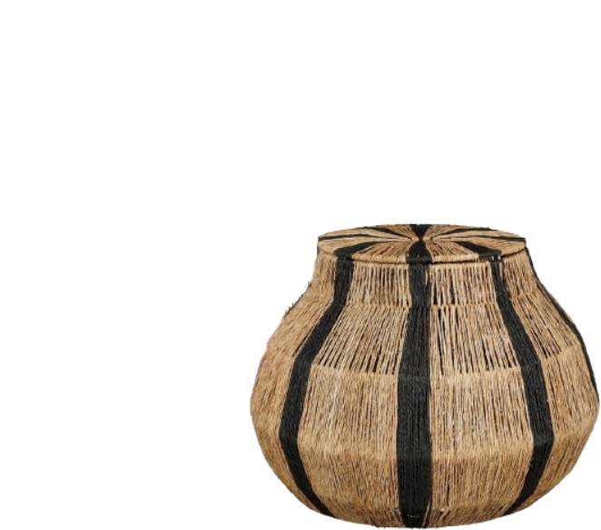 Mica Decorations Liliano Opbergmand met Deksel – Jute – Lichtbruin/Zwart – H33 x Ø36 cm – Opening Ø20,5 cm