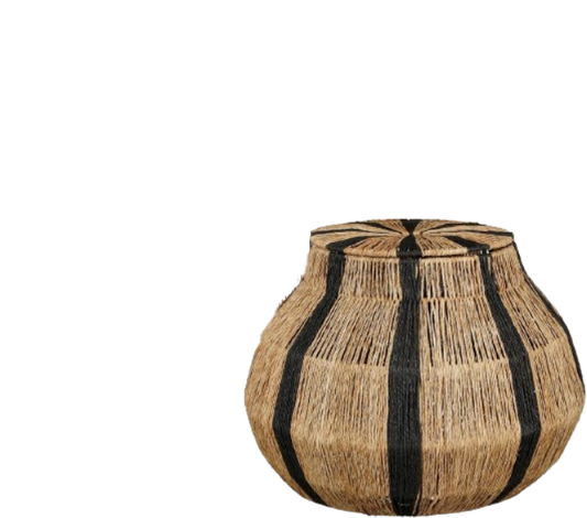 Mica Decorations Liliano Opbergmand met Deksel – Jute – Lichtbruin/Zwart – H33 x Ø36 cm – Opening Ø20,5 cm