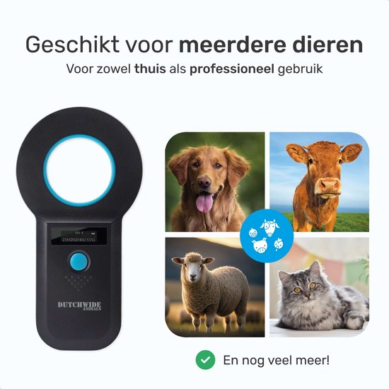 Dutchwide Chipreader Pro - Chiplezer Huisdier - Chip Reader Kat & Hond - Tot 128 tags - ISO11784/85 - EMID - FDXB
