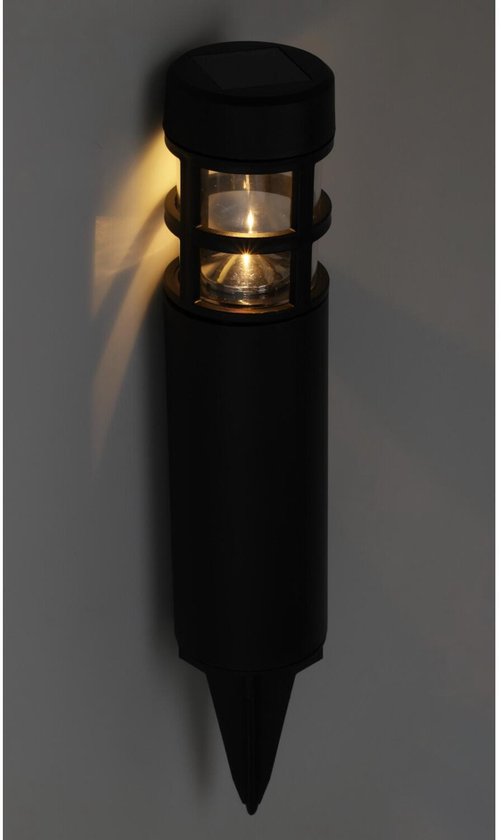 Pro Garden Solar tuinlampen / prikspots - 3x stuks - warm wit licht - 7 x 28 cm - tuinverlichting - tuinlampjes - zwart - kunststof