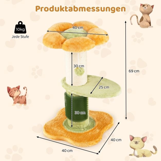 Coast Bloem Kattenboom – Kleine Krabpaal met Pluche Zitplek 40 x 40 x 69 cm – Geel