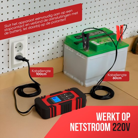 Strex Acculader - 12/24V 4/6/8A - Reparatiemodus - Voor Auto / Motor / Scooter / Boot / Camper