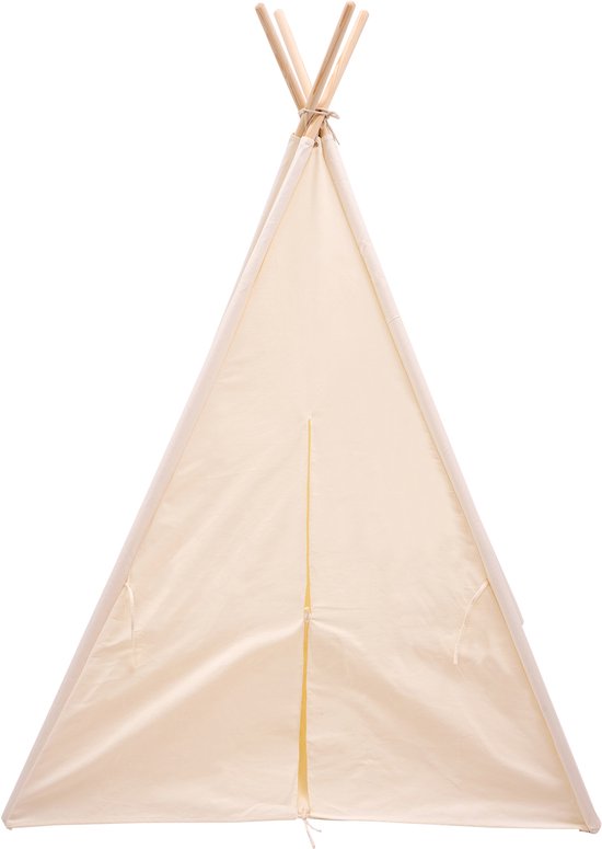 Sunny Vera Tipi Tent Crème voor kinderen – Wigwam Speeltent met raam van katoen – Tipi tent kinderen met Vloermat – 110x110x160cm – Stokken van hout