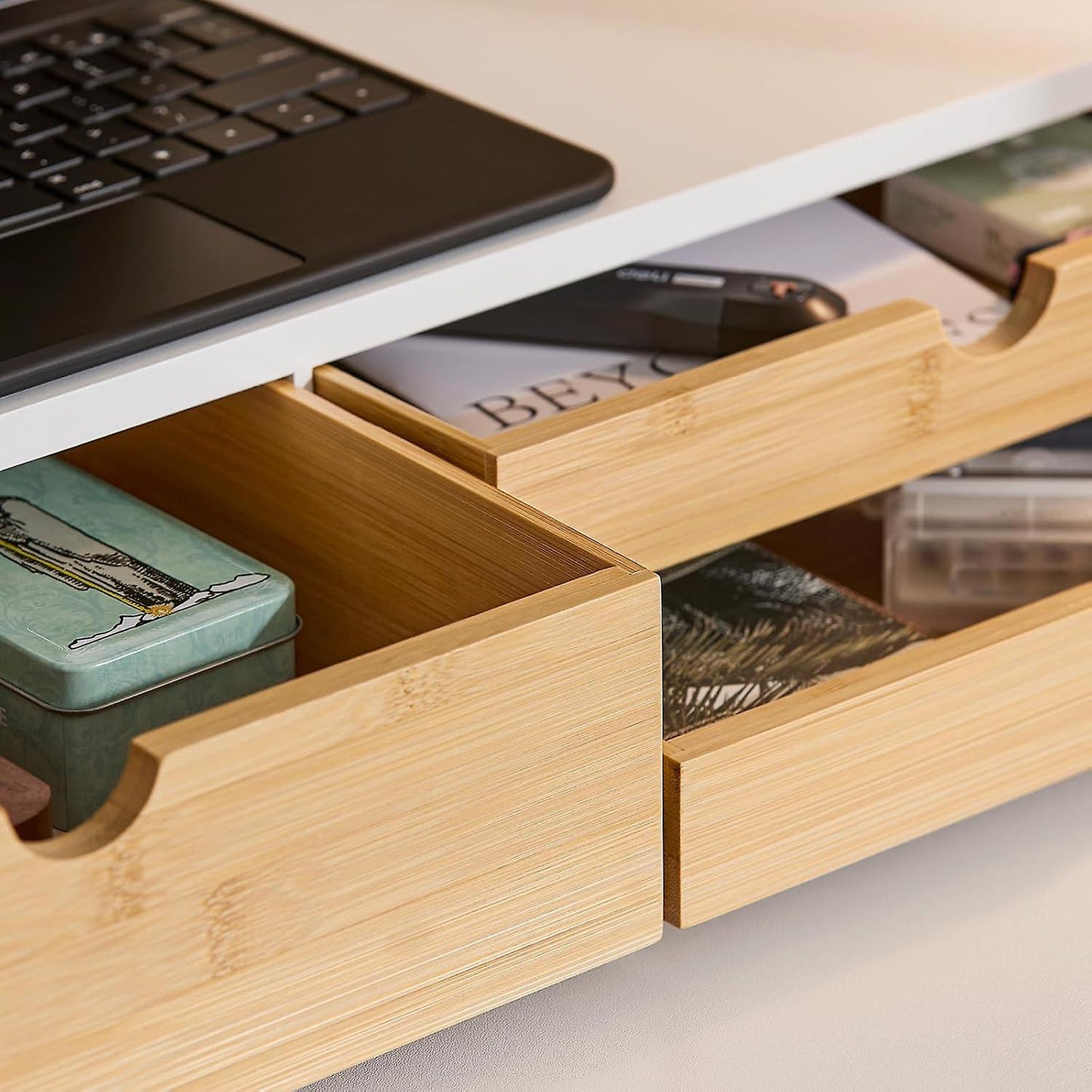 SoBuy - Monitor Stand BBF11-WN - 60 x 22 x 11 cm - Wit en Natuurlijk