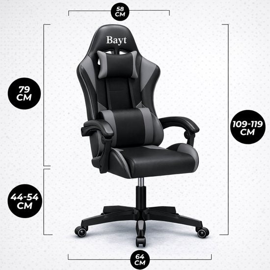 Bayt Gamestoel - Gaming Chair - Gamingstoel - Ergonomische Bureaustoel - Zwart - Verstelbaar