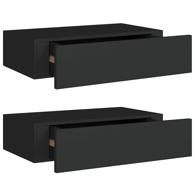 vidaXL Wandplanken met Lade Set van 2 - 40 x 23,5 x 10 cm - MDF en Metaal - Zwart