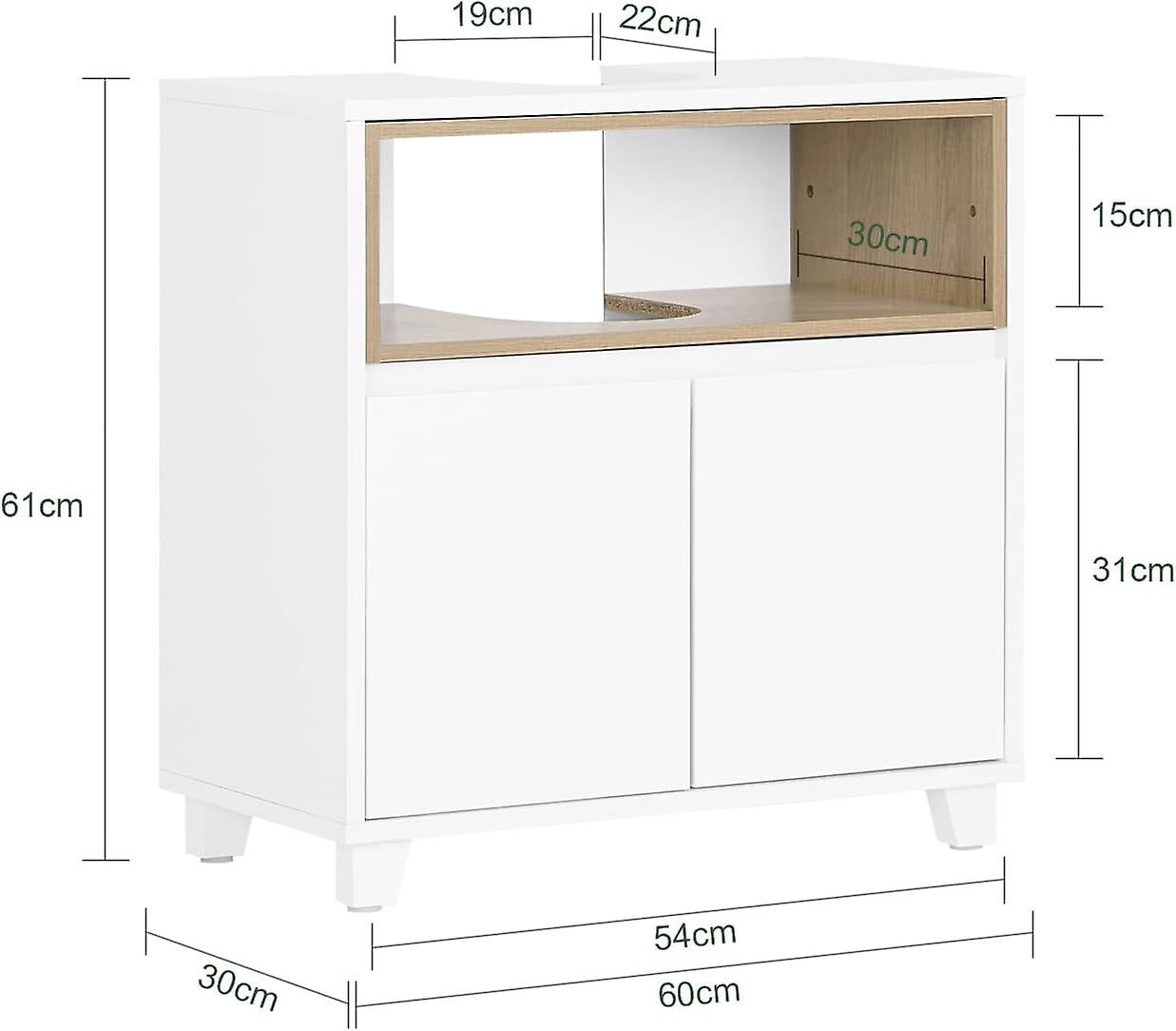 SoBuy - Onder de Gootsteen Badkamerkast - 60 x 30 x 61cm - Wit
